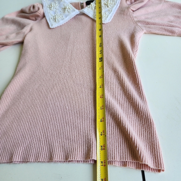 On Twelfth 12th Fitted Puff Sleeve Blush Pink Pullover Sweater Ribbed Collared S - Picture 8 of 11
